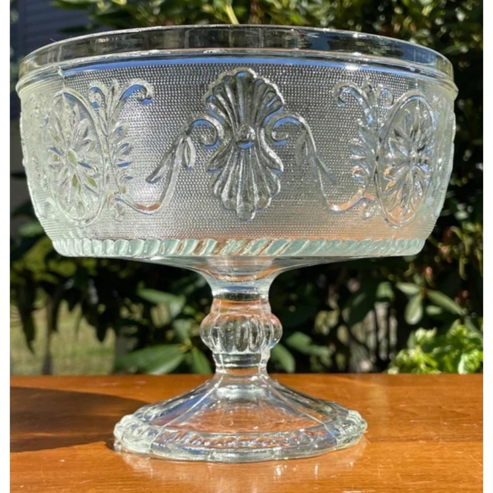 Vintage Indiana Glass Tiara Sandwich Pattern Clear Glass Pedestal Compote Dish